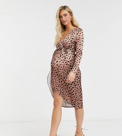ASOS DESIGN Maternity satin wrap midi dress with belt detail in dotted print-Multi