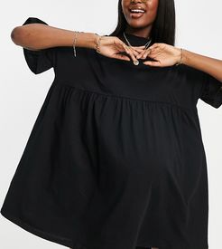 ASOS DESIGN Maternity super oversized frill sleeve smock dress in black