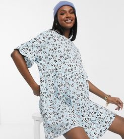 ASOS DESIGN Maternity super oversized frill sleeve smock in blue floral