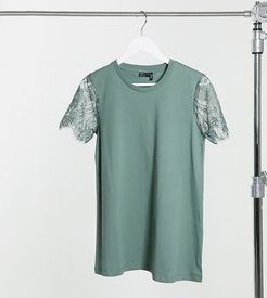 ASOS DESIGN Maternity t-shirt with lace sleeve detail in dark sage-Green