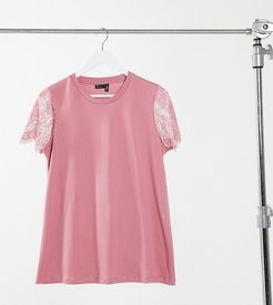 ASOS DESIGN Maternity t-shirt with lace sleeve detail in dusty pink