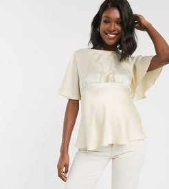 ASOS DESIGN Maternity top with flutter sleeve in satin-White