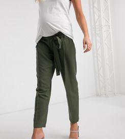 ASOS DESIGN Maternity under bump tailored tie waist tapered ankle grazer pants-Green