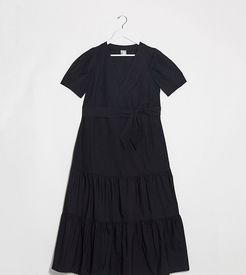 ASOS DESIGN Maternity v neck tiered midi dress with belt in black