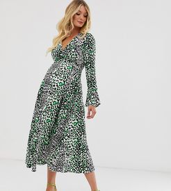 ASOS DESIGN Maternity wrap maxi dress in neon leopard print-Multi
