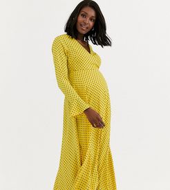 ASOS DESIGN Maternity wrap maxi dress in yellow polka dot-Multi