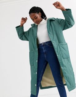 maxi fleece lined rainwear coat in sage-Green