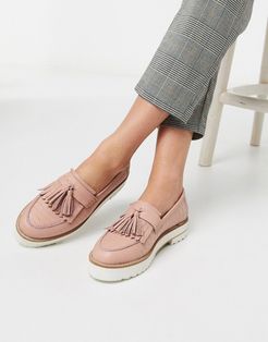 Meze chunky fringed leather loafers in pink croc
