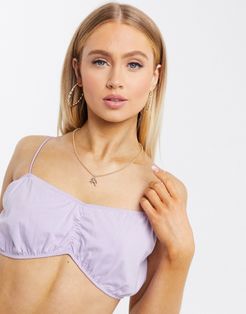 micro bandeau with ruched front and skinny straps in lilac-Purple