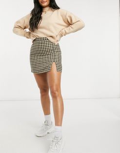 mini skirt with notch hem in checkered print-Multi