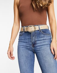 mixed chain detail buckle waist and hip jean belt in beige-Neutral