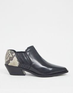 Morgan leather western shoe boot in black and snake