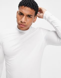 muscle fit long sleeve jersey turtleneck in white