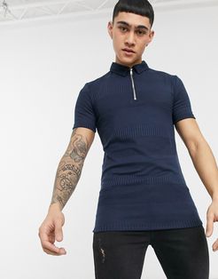 muscle fit short sleeve polo in fancy rib in navy