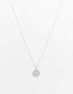necklace with coin style pendant in silver tone