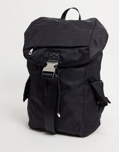 nylon backpack in black with side pockets