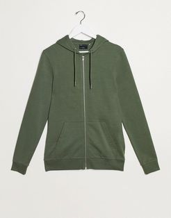 organic muscle zip up hoodie in khaki-Green