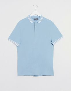 organic tipped pique polo shirt in light blue-Blues