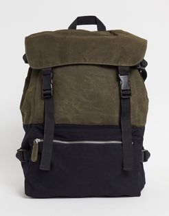 oversized backpack in black and khaki canvas with multi-compartments-Green