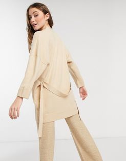 oversized cardigan with tie in oatmeal-Beige