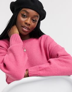 oversized chunky crew neck sweater-Pink