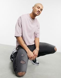 oversized half sleeve heavyweight T-shirt with chunky rib in washed pink