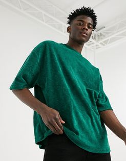 oversized half sleeve T-shirt in green burnout velour