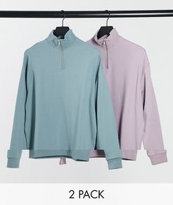 oversized half zip sweatshirt 2 pack in blue/purple-Multi