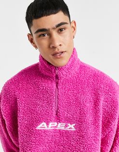 oversized half zip teddy sweatshirt with Apex chest embroidery in skater bright pink