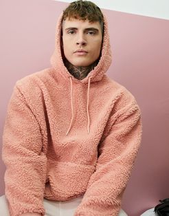 oversized hoodie in pink teddy borg