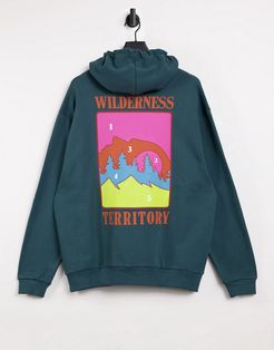 oversized hoodie with mountain back graphic-Green