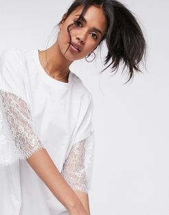 oversized lace sleeve t-shirt dress in white