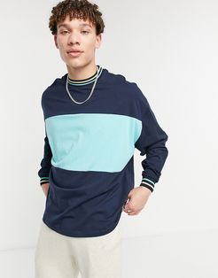 oversized long sleeve t-shirt in navy color block with tipping