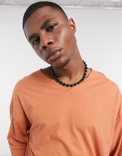 oversized long sleeve t-shirt with raw notch neck in blue-Orange