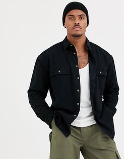 oversized organic denim shirt with double pockets in washed black