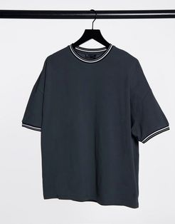 oversized pique t-shirt with tipping in washed black