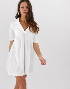 oversized smock dress with collar-White