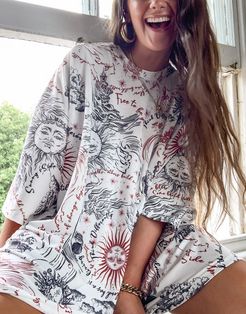 oversized t-shirt dress in white with celestial all over print
