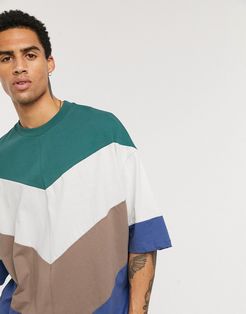 oversized t-shirt with chevron color block in green