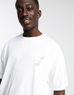 oversized t-shirt with face line chest embroidery in white
