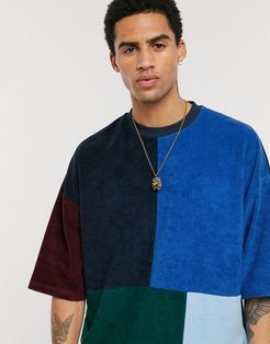 oversized t-shirt with half sleeve in towelling color block-Navy