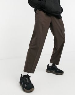 oversized tapered smart pants in brown flannel