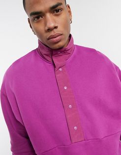 oversized track neck sweatshirt with snaps in purple