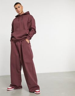 oversized tracksuit with hoodie and oversized wide leg sweatpants in burgundy-Red