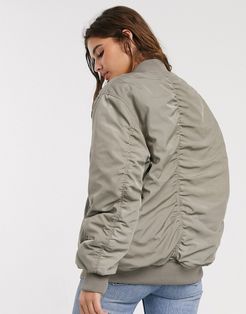 oversized twill bomber jacket in khaki-Silver