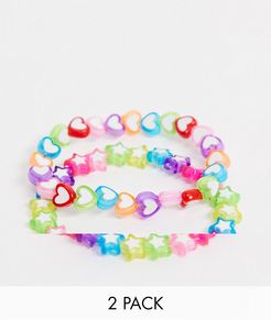 pack of 2 bracelets in rainbow heart and star beads-Multi