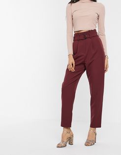 paperbag pants with d ring in oxblood-Red