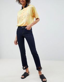 pencil straight leg jeans in indigo with buckle cuff hem-Blues