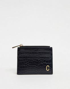 personalized C coin purse & cardholder in black croc