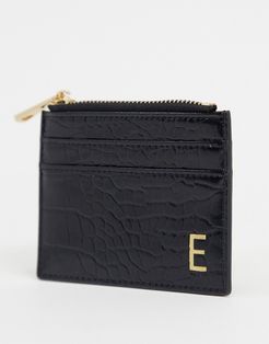 personalized E coin purse & cardholder in black croc